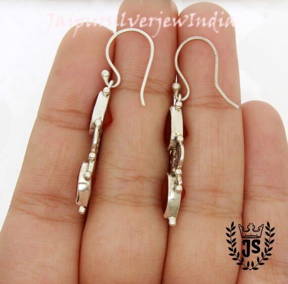 Orecchini Pendenti In Argento 925 Con Pietra Corniola Cabochon Oblunga - Lunghi 3,5 Cm - Gioiello Artigianale