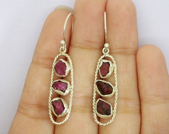 Raw Ruby Earrings, Ruby Earrings, 925 Silver Earrings, Natural Rough Ruby Dangle Drop Earrings, Birthstone Earrings, Raw Stone Earrings