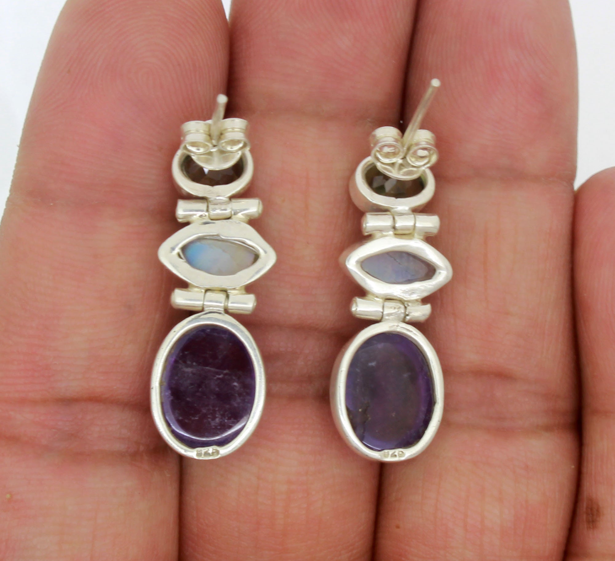 Amethyst With Peridot and Moonstone Earrings Sterling Silver Etsy