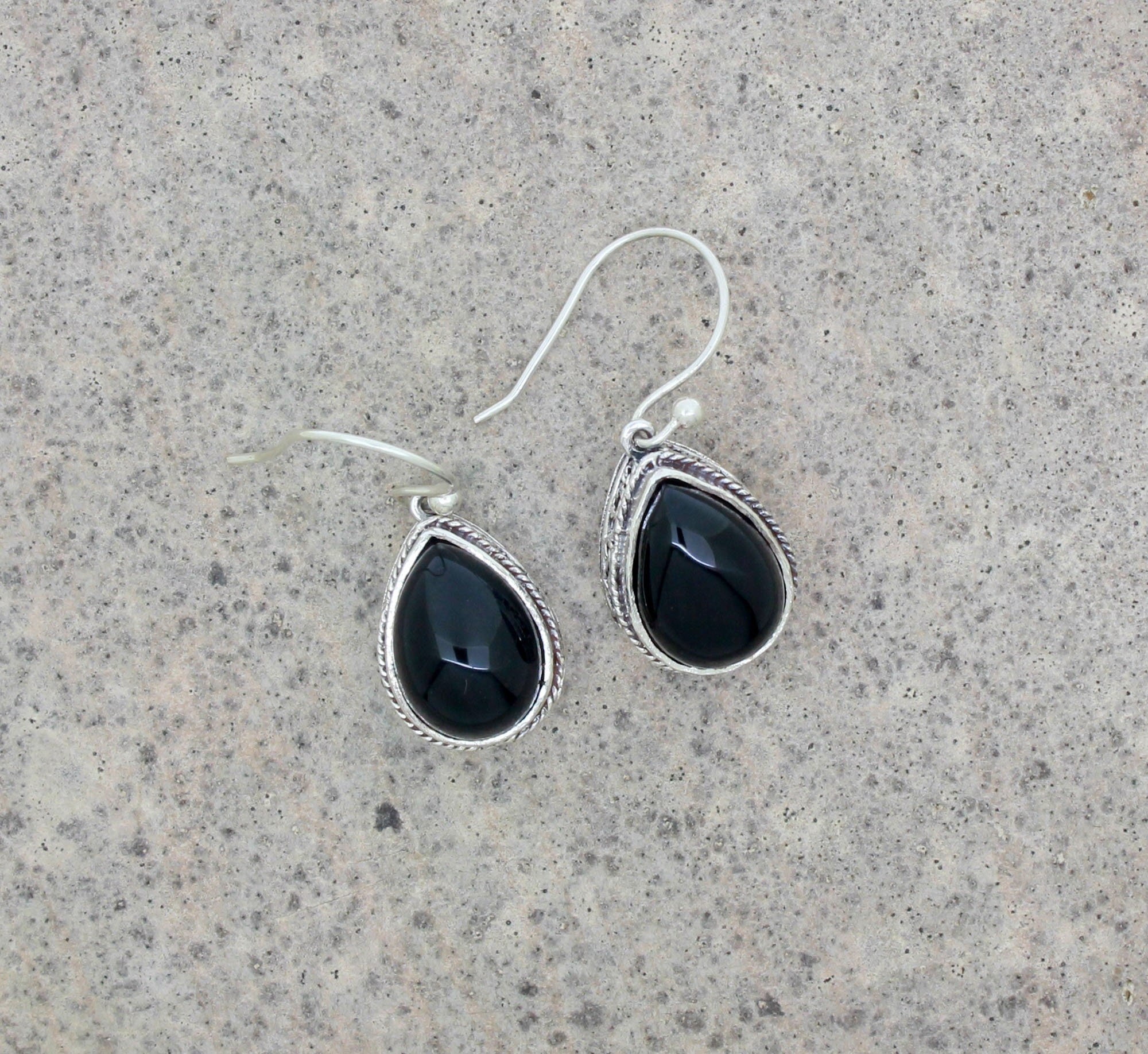 Black Onyx Earrings, Onyx Boho Teardrop Dangle Earrings, Sterling Silver Earrings, Natural