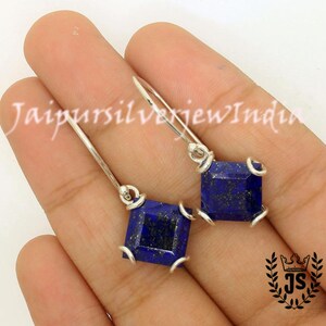 Lapis Earrings, Blue Stone Earrings, Genuine 925 Sterling Silver, Dangle Earrings, Gemstone Earrings, Faceted Lapis Lazuli Earrings, Gift