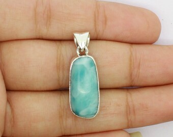 Handgemaakte Caribische larimar sterlingzilveren hanger, 1,2"