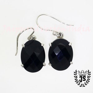 Black Onyx Earrings, Black Stone Earrings, Genuine 925 Sterling Silver, Dangle Earrings, Gemstone Earrings, Faceted Onyx Earring, Gift