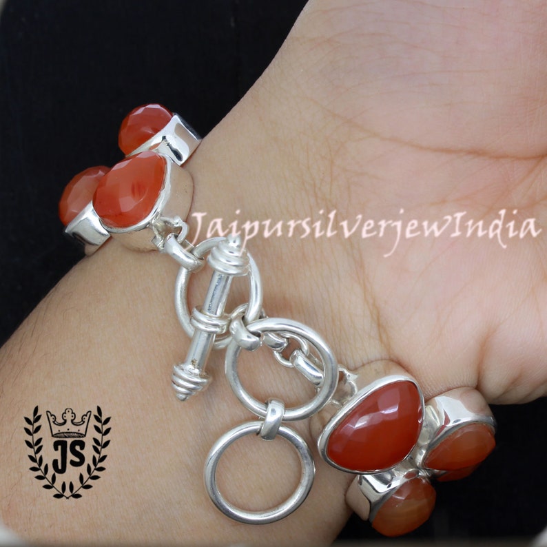 Gift Handmade Jewelry Artisan Boho Carnelian Bracelet 925 Sterling Silver Bracelet Faceted Carnelian Bracelet Carnelian Bracelet