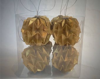 Handmade Origami Bauble Christmas Tree Decoration in Gold Paper