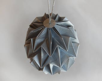 Handmade Origami Bauble Christmas Tree Decoration in Silver Paper