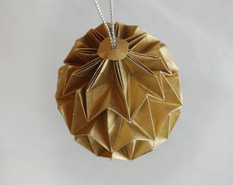 Handmade Origami Bauble Christmas Tree Decoration in Gold Paper