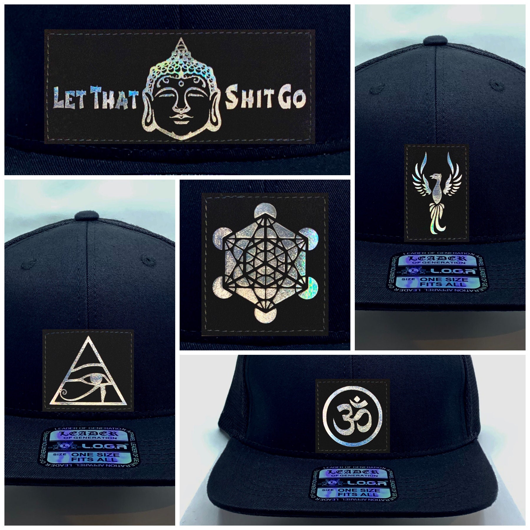 Trucker Hat 5 Styles Black Buddha Lid Flat Bills W Grey Etsy