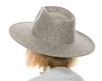 Vegan Ranger Rancher Fedora Heather Gray Wide Stiff Brim Hat New Unisex Heather Grey Vegan Felt Rancher Hat - Unisex Fedora, Stiff  main image 2