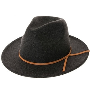 Black Charcoal Vegan Felt Fedora Hat w vegan leather tie - Structured narrow Brim, Flat Brim Hat, Stiff Brim Hat, Instagram Hat, Fedora Hat