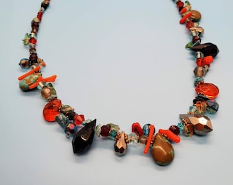 Santo Domingo Treasure Necklace Multi Stone, Coral, Crystal Native American Vintage USA