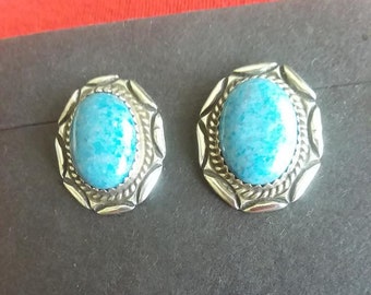 Navajo Denim Lapis Earrings Sterling Silver Post Native American Signed Collectible USA