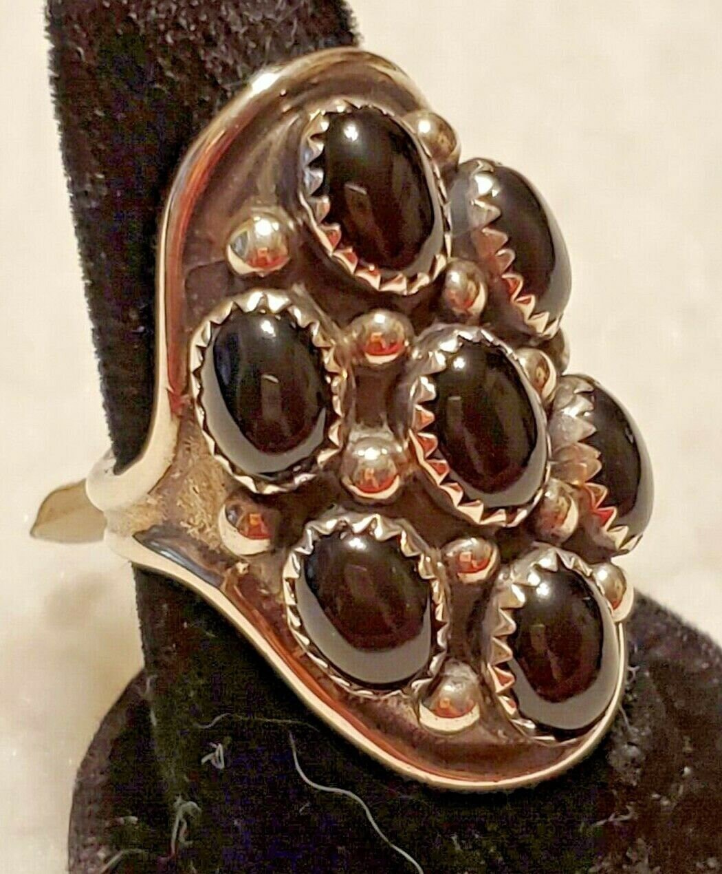Navajo Ring Size 8 Black Onyx 7 Stone Sterling Silver | Etsy
