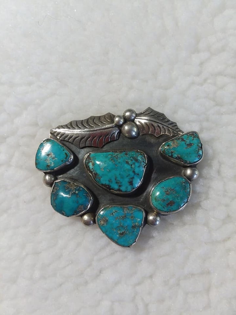 Navajo Platero Blue Morenci Turquoise Sterling Silver Holly Leaf Signed Collectible Native American USA image 3