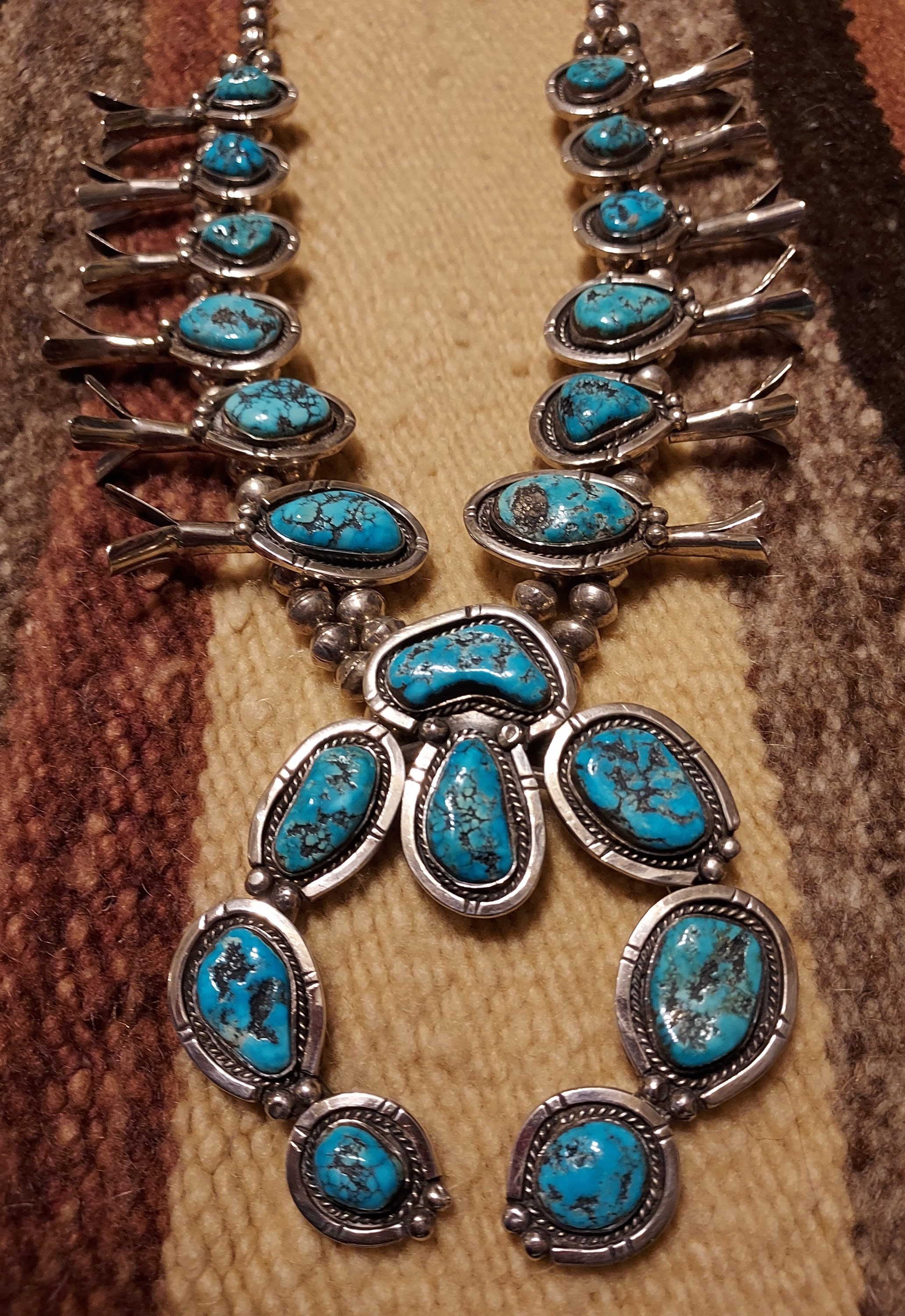 Navajo Denim Lapis and Sterling Silver Squash Blossom Necklace and Earring  Set