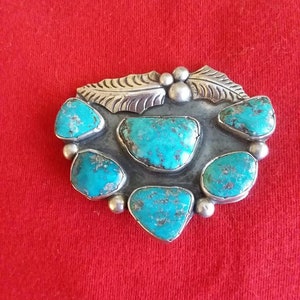 Navajo Platero Blue Morenci Turquoise Sterling Silver Holly Leaf Signed Collectible Native American USA image 1