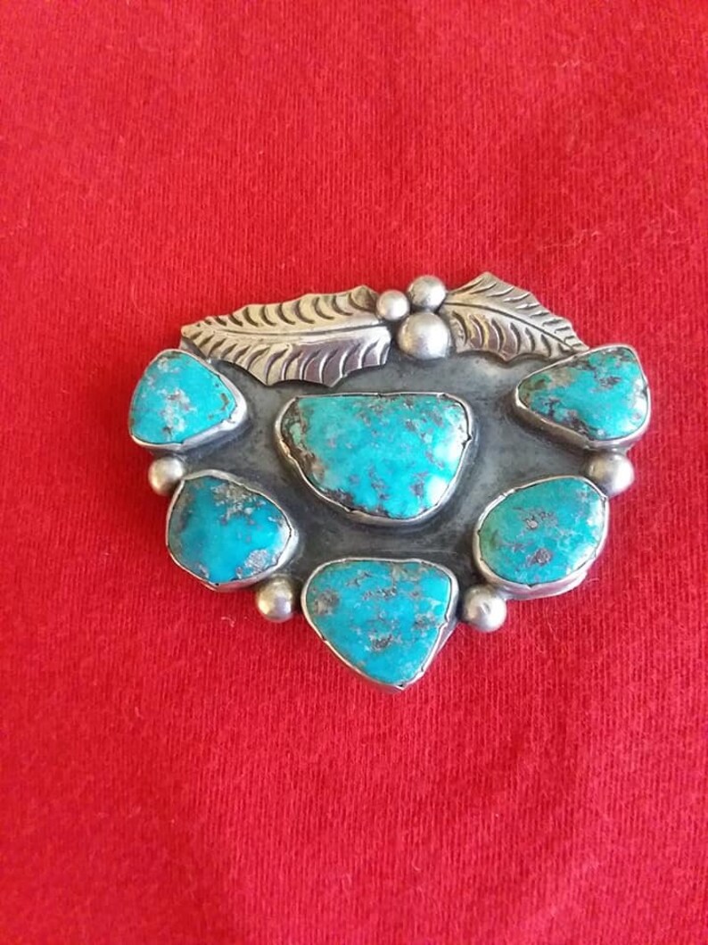 Navajo Platero Blue Morenci Turquoise Sterling Silver Holly Leaf Signed Collectible Native American USA image 1