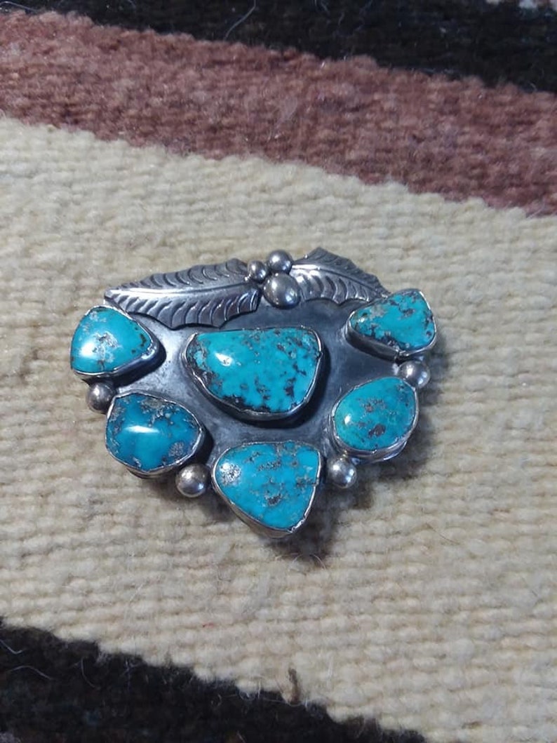 Navajo Platero Blue Morenci Turquoise Sterling Silver Holly Leaf Signed Collectible Native American USA image 4