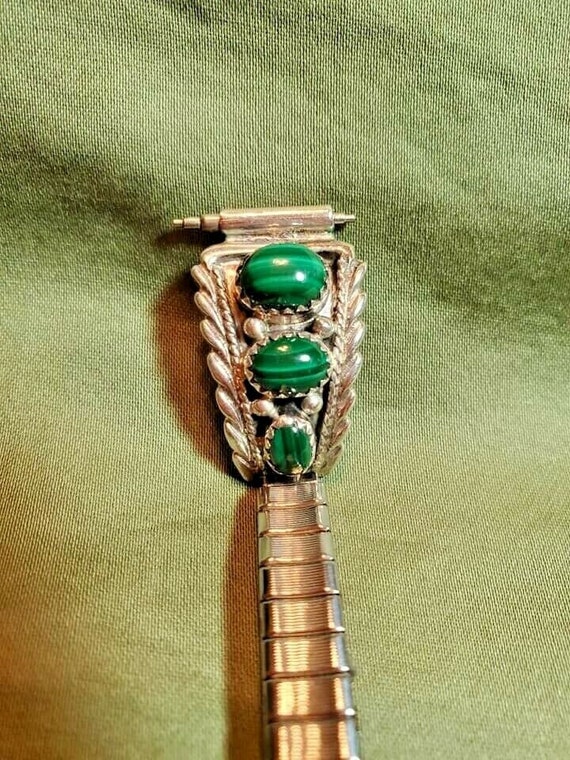 Navajo Watchband 3-stone Green Malachite Sterling 