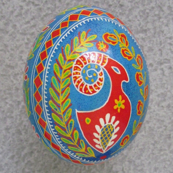 Ukrainian Pysanky, Easter Egg Written on Hen Shell, Wax Resist Dyed Style #M59