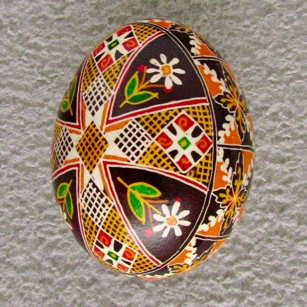 Ukrainian Pysanky, Easter Egg Written on Hen Shell, Wax Resist Dyed Style #M100