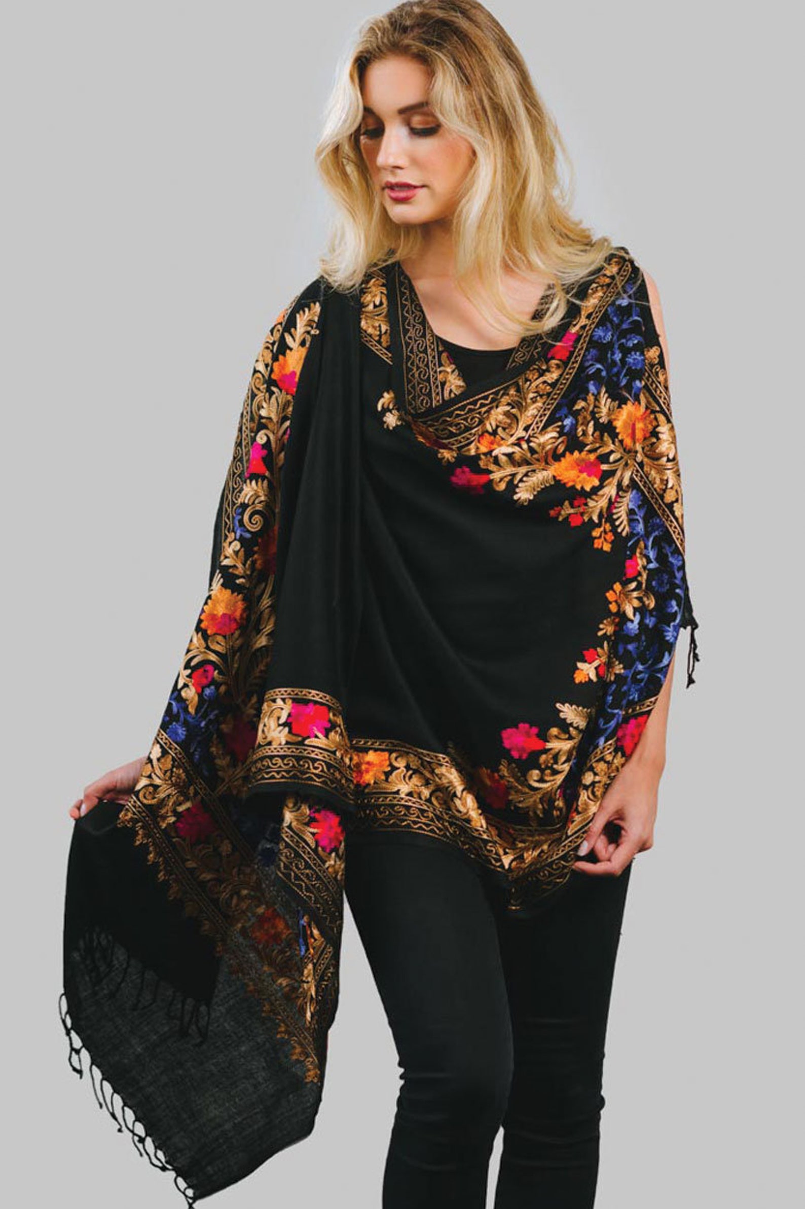 embroidered black shawl
