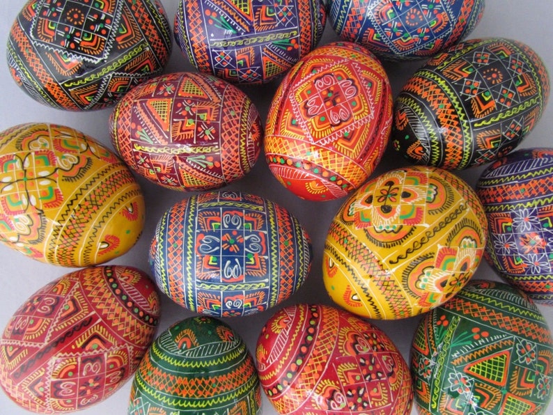 Assorted Wooden Regular Size Painted Ukrainian Easter Eggs image 0