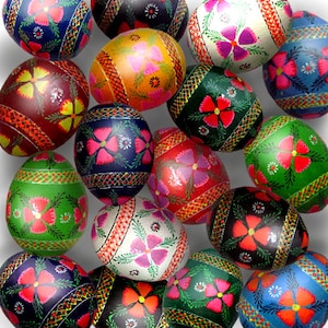 Assorted Wooden Regular Size Painted Ukrainian Easter Eggs, Pysanka,Pysanky,Pisanki Colorful,Flower Style,2 1/2" X  1 1/2"