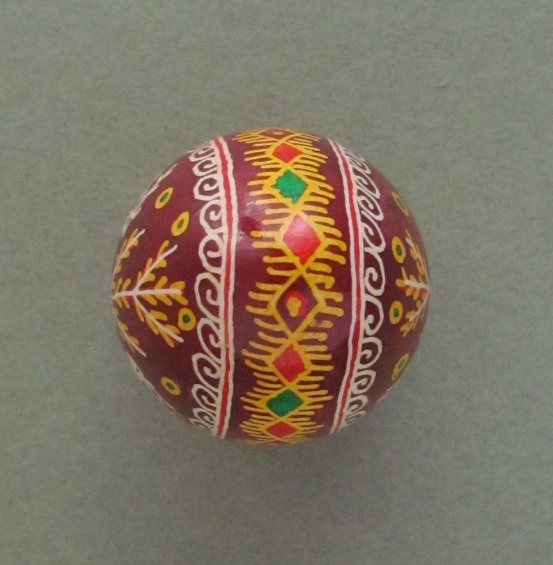 Easter Egg Written on Quail Shell Wax Resist Dyed Style Q17 Quail Pysanka