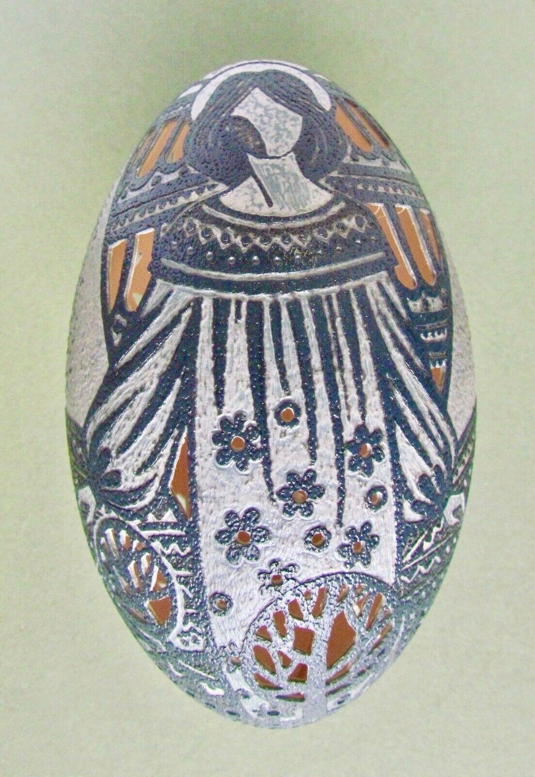 Emu Shell Easter Egg, Pysanka, Etched, Drilled, Painted Flower Design ...