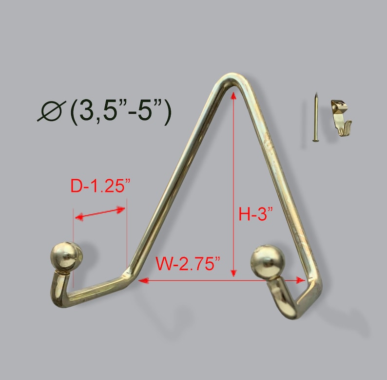 Brass Plate Hanger, Displays Plates on Wall Size 3.5 to 5 in diameter image 1