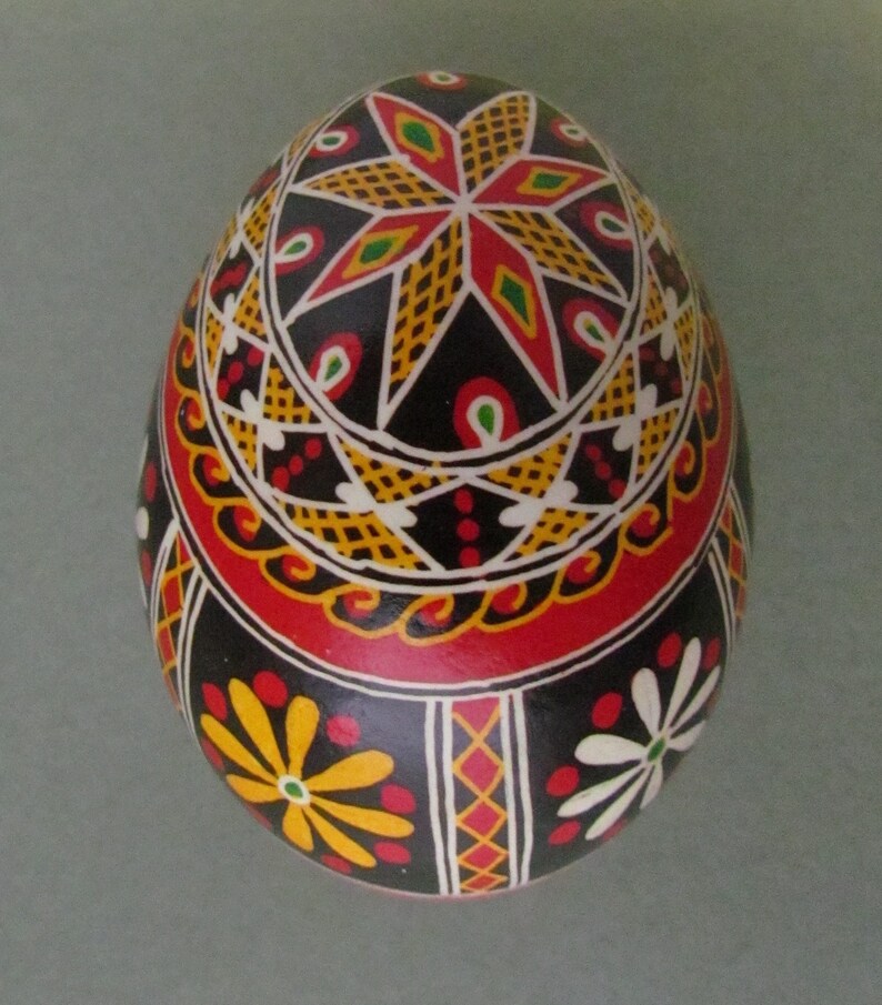 Easter Egg Written on Quail Shell Wax Resist Dyed Style Q17 Quail Pysanka