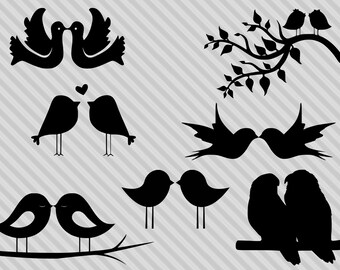 Paquete SVG de pájaros del amor, clipart de pájaros del amor, silueta de pájaros del amor SVG, archivos de corte para Cricut y Silhouette, png, SVG