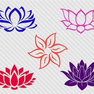 Pacchetto di fiori di loto in formato SVG, loto in formato SVG, clipart di fiori di loto, silhouette di fiori di loto, file di taglio per Cricut e silhouette, PNG, DXF