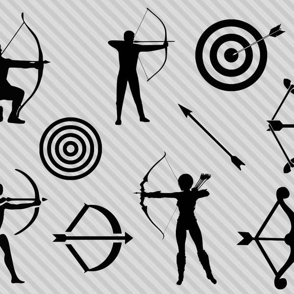 Archery svg bundle, archery clipart, archery silhouette, bow and arrow svg, arrow svg, png