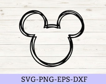 Silueta de Mickey Mouse en formato SVG, silueta de Mickey Mouse, contorno de la cabeza de Mickey para vacaciones familiares, archivos SVG y PNG, EPS, DXF. Descarga instantánea.