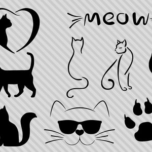 Katze Bundle, Katze Clipart, mit Sonnenbrille, Schneidedatei für Cricut Silhouette, T-Shirt Transfer, DXF, PNG, EPS