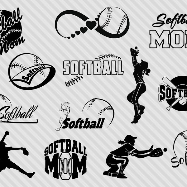 Softball svg bundle, softball clipart, softball mom svg, softball player svg, softball silhouette svg, png, dxf, eps