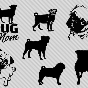 Pug svg bundle, Dog svg, cute pug svg, pug clipart, pug silhouette svg, pug mom svg, love pugs svg, png, svg