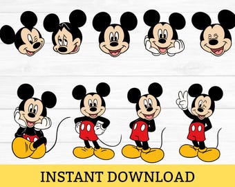 Paquete SVG en capas de Mickey Mouse, PNG de cabeza de Mickey (descarga digital)