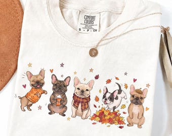Bulldog francés de otoño PNG / Doodle Crew / Lindo perro francés PNG / Sublimación acogedora para mamás de perros de otoño / Diseño de camiseta para dueños de perros bulldog