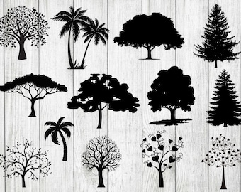 Paquete de SVG de árbol, SVG de árbol forestal, SVG de árbol genealógico, Clipart de árbol, Archivos de corte de árbol para Cricut, Silueta de árbol, SVG de árbol de Navidad, Árbol PNG