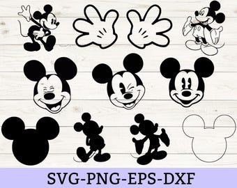 SVG-Bundle mit Mickey-Mouse-Motiven, SVG-Bundle mit Mickey-Umrissen, PNG, DXF-Silhouette, Mickey-Cliparts, Schneidedateien für Cricut Silhouette