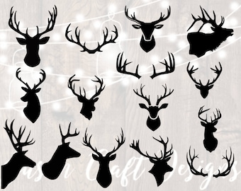 Deer head silhouette svg bundle, Antler silhouette svg, hunting svg, Deer head svg, deer head clipart, antler clipart