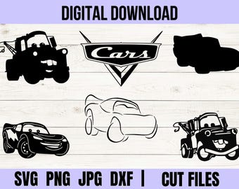 Cars svg bundle, cars clipart,tow mater svg, lightning mcqueen svg, lightning mcqueen clilpart, png, lightning mcqueen silhouette