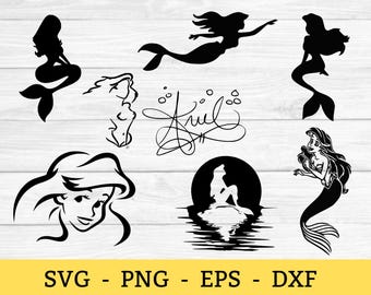 Pakiet svg Mała Syrenka, podpis Ariel svg, clipart Mała Syrenka, png, pliki svg do cięcia dla cricut i sylwetki, pliki do cięcia laserowego