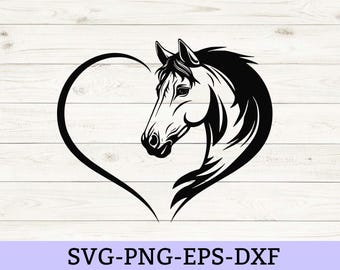 Horse SVG, Horse heart svg,  Horse dxf, Eps, Png files, Clipart, CNC, Laser cut files, cut files for cricut and silhouette