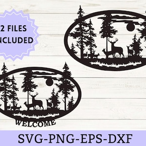 Deer Scene svg, deer silhouette svg, png, eps Deer scene DXF file for CNC plasma, laser, waterjet, router, Cricut cut file