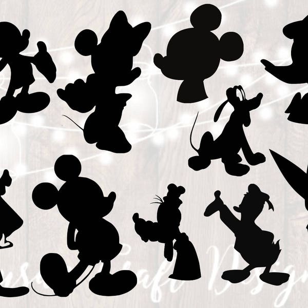 Mickey mouse silhouette svg bundle, mickey mouse silhouette, mickey and friends svg, png, minnie mouse svg