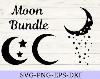 Mond und Sterne Bundle, Mond und Sterne Clipart, Png, Silhouette, Mond svg